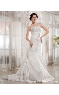 A-line Taffeta Court Sleeveless Lace Up Empire Beading / Applique / Ruffles Strapless / Bateau Ivory Wedding Dress