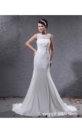 Jewel Empire A-line Applique / Beading / Sash Chiffon Ivory Sleeveless Court Zipper Wedding Dress