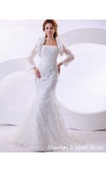 Empire Long Ivory Satin / Lace Strapless Beading / Embroidery Court Sleeve Zipper A-line Wedding Dress