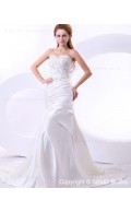 Ivory Ruffles / Beading / Embroidery Lace Up Natural Court Satin A-line Sweetheart Sleeveless Wedding Dress