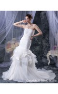 Sleeveless Empire Beading / Ruffles / Cascading-Ruffles Strapless Cathedral A-line Organza / Satin Ivory Zipper Wedding Dress