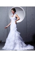 Ivory Court Sleeveless Cascading-Ruffles Halter Natural Taffeta / Satin Zipper A-line Wedding Dress