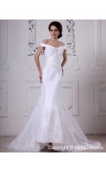 Ivory Zipper Empire A-line Off-the-shoulder Beading / Lace Court Sleeveless Organza / Satin Wedding Dress
