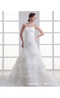 Ivory Ruffles / Hand Made Flower Organza A-line Sleeveless Zipper Strapless Sweep Empire Wedding Dress