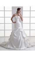 Satin Ivory A-line Sleeveless Sweetheart Court Lace Up Ruffles / Beading Natural Wedding Dress