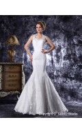 Court Natural Ivory Lace / Satin Sweetheart Sleeveless Beading / Embroidery Mermaid Zipper Wedding Dress