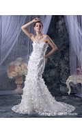 Mermaid Dropped Lace Beading / Hand Made Flower Zipper Sweetheart Ivory Sleeveless Cathedral Wedding Dress