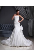 Taffeta Mermaid Ivory Dropped Zipper Pleat / Applique Sleeveless Cathedral Sweetheart Wedding Dress