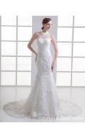 Lace Up Applique / Beading Mermaid Dropped Ivory Sleeveless Court Tulle / Satin Jewel Wedding Dress