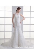 Ivory Zipper Applique / Beading Dropped Court Tulle Spaghetti Straps Sleeveless Mermaid Wedding Dress