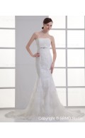 Hand Made Flower / Beading Tulle Sleeveless Mermaid Empire Beteau Ivory Zipper Court Wedding Dress