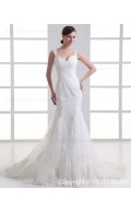 Zipper Dropped Sleeveless Tulle Ruffles / Beading Court Mermaid Spaghetti Straps Ivory Wedding Dress