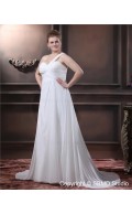 Empire Beading / Ruffles Lace Up Size Chiffon One Shoulder Sleeveless Ivory A-line / Plus Floor-length Wedding Dress