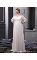 Long Chiffon Sleeve Zipper Column / Sheath / Plus Floor-length V Neck Size Empire Ivory Beadings / Sash Wedding Dress