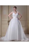 Ivory Court Empire Size V Neck Lace Up Sleeveless Organza Applique / Beading / sash A-line / Plus Wedding Dress