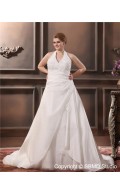 Satin Size A-line / Plus Sleeveless Applique Zipper Empire Ivory Halter Court Wedding Dress