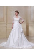 Size Court Taffeta / Lace Empire Lace Up Applique / Beading Ivory A-line / Plus Sleeve V Neck Long Wedding Dress