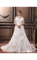 Satin Ivory Lace Up Spaghetti Straps Court Sleeveless Ruffles / Beading Size Empire A-line / Plus Wedding Dress