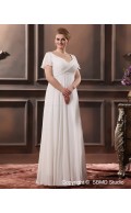 Zipper Satin / Chiffon Ruffles Sweep V Neck Column / Sheath / Plus Ivory Short Sleeve Size Empire Wedding Dress