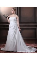 A-line / Plus Sleeveless Empire Sweep Ivory Satin / Chiffon Size Ruffles / Beading Strapless Lace Up Wedding Dress