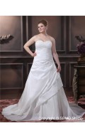Lace Up Empire Sweep Embroidery / Beading Ivory A-line / Plus Size Taffeta Strapless Sleeveless Wedding Dress