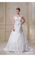 Floor-length A-line / Plus Bowknot / Applique / Sash Zipper Ivory Size Satin / Lace Empire Sleeveless Sweetheart Wedding Dress