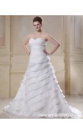 Sleeveless Ivory Size Sweep Dropped Ruffles Chiffon A-line / Plus Sweetheart Lace Up Wedding Dress
