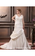 Satin A-line / Plus Ivory V Neck Lace Up Sleeveless Size Beading / Applique / Ruffles Chapel Dropped Wedding Dress