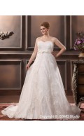 Empire Satin Bow / Sash / Lace Sweetheart Sleeveless Chapel Lace Up A-line / Plus Ivory Size Wedding Dress