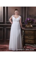 White Chiffon Empire Cap Sleeve Zipper Applique / Ruffles / Sash Size Column / Sheath / Plus Floor-length V Neck Wedding Dress