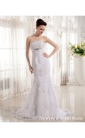 Sleeveless Zipper Mermaid Beading / Lace / Applique / Bow / Sash Strapless Court Empire White Satin Wedding Dress