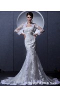 Strapless Lace Ivory Mermaid Beading / Applique / Sash Sleeve Court Zipper Long Empire Wedding Dress