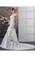 Strapless Satin Mermaid Empire Court Lace Up Applique / Beading / Ruffles Ivory Sleeveless Wedding Dress