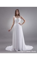 Column / Sheath Spaghetti Straps Sleeveless White Zipper Sweep Satin / Chiffon Beading / Sash Empire Wedding Dress