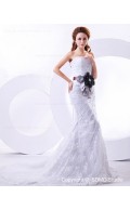 Sweetheart Chapel Mermaid Sleeveless Hand Made Flowers / Embroidery / Sash Dropped Lace Ivory Lace Up Wedding Dress