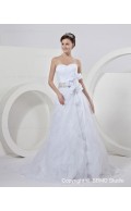 Ivory Sleeveless Zipper A-line Sash / Beading / Hand Made Flower Satin / Organza Natural Strapless Chapel Wedding Dress