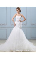 Ruffles / Sash / Hand Made Flower / Bow Satin / Tulle Ivory Chapel Mermaid Sleeveless Empire Sweetheart Zipper Wedding Dress