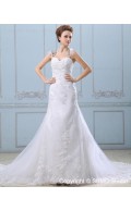 Satin / Organza A-line Court Zipper Natural Sleeveless Ivory Sweetheart Applique / Beading / Lace Wedding Dress