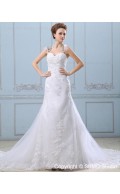 Satin / Organza A-line Court Zipper Natural Sleeveless Ivory Sweetheart Applique / Beading / Lace Wedding Dress