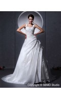 White Chapel A-Line / Ball Gown Zipper Sleeveless Ruffles / Applique / Beading / Lace Taffeta / Tulle Sweetheart Empire Wedding Dress