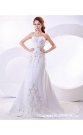 Satin Beading / Embroidery Lace Up Sleeveless Empire A-line Strapless Court Ivory Wedding Dress