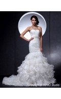 Asymmetrical Sleeveless Ruffles / Beading Sweetheart Satin / Lace Mermaid Zipper Ivory Dropped Wedding Dress