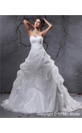 Sleeveless Ivory Empire Sweetheart Pleat / Applique / Beading Organza A-line Zipper Court Wedding Dress