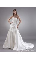 Dropped Lace Up A-line Sleeveless Applique / Beading Chapel Satin Ivory Strapless Wedding Dress