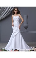 White Dropped Satin Ruffles / Sash Sweetheart Lace Up Mermaid Sweep Sleeveless Wedding Dress