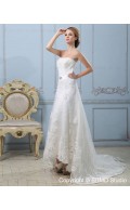 Strapless A-line Ivory Applique / Lace / Sash / Beading Sleeveless Natural Zipper Court Satin Wedding Dress