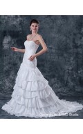 Dropped Ivory Sleeveless Lace Up Sweep Taffeta Strapless Mermaid Ruffles / Beading / Applique Wedding Dress