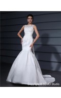 Applique / Beading / Bowknot Sleeveless Empire Bateau Zipper Lace / Satin Court Ivory Mermaid Wedding Dress