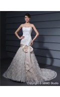 Ivory Sleeveless Strapless Court Mermaid Lace Bowknot / Embroidery / Lace / Beading Zipper Natural Wedding Dress