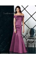 Off-the-shoulder Zipper Mermaid Short-Sleeve Satin Bridesmaid Dress